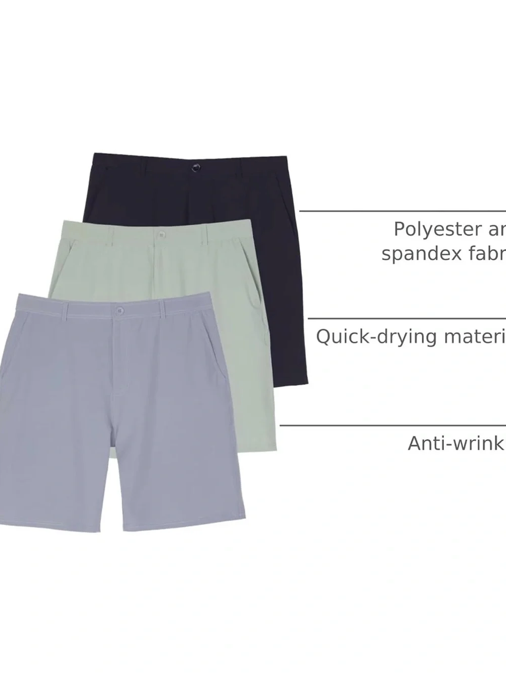 Men's 3-Pack Performance Walk Shorts - Black, Sage, Light Gray 3XL
